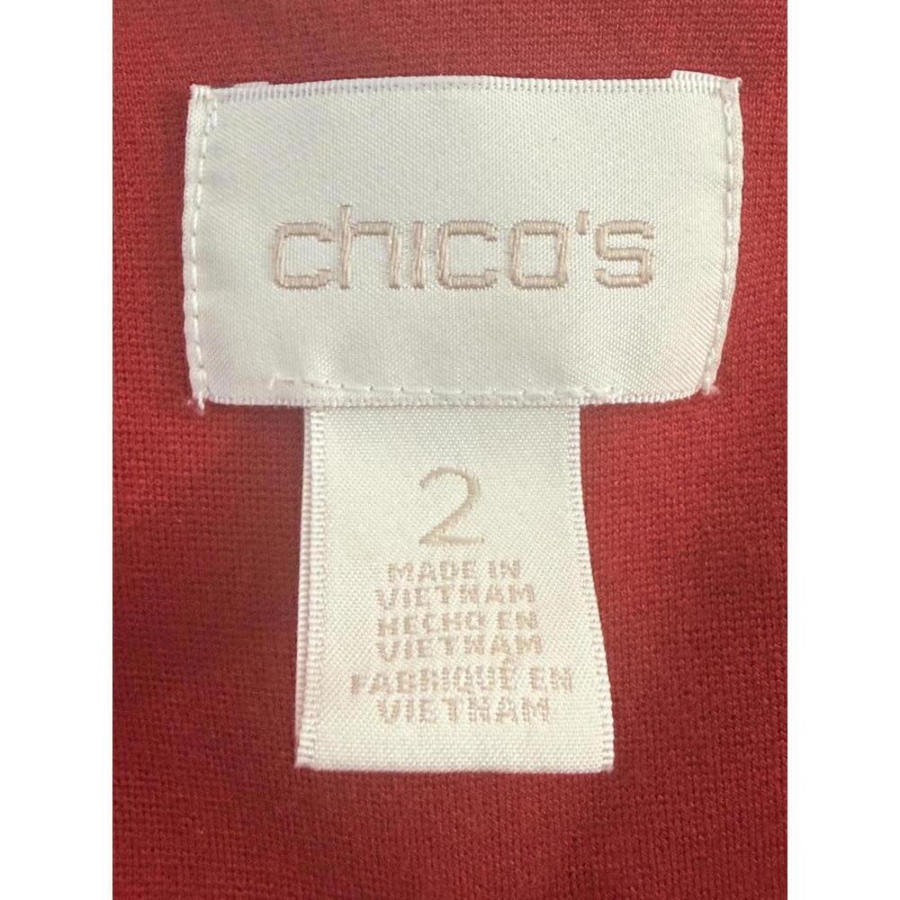 Chico’s Red Open Front Jacket Size 2 Cropped Knit Blazer Gold Zip Pockets - Picture 4 of 6